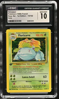 CGC 10 FRENCH Venusaur 1999 Base Set - 1st Edition 15/102 Holo Pokemon Card - Image 1