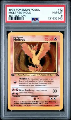1999 POKEMON FOSSIL 1ST ED #12 MOLTRES-HOLO PSA 8 - Image 1