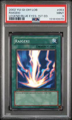 2002 YU-GI-OH! LOB-LEGEND OF BLUE EYES WHITE DRAGON 1ST ED #053 RAIGEKI PSA 9 - Image 1