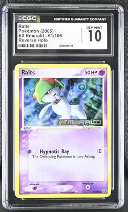 CGC 10 GEM MINT Ralts 2005 EX Emerald 61/106 Reverse Holo Stamped Pokemon Card - Image 1