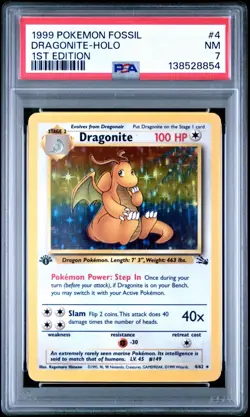 1999 Pokemon TCG Dragonite Fossil Holo Card 4/62 1st Edition Rare - Image 1