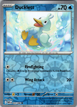 Ducklett 025/086 White Flare Reverse Holo Pokemon TCG NM - Image 1
