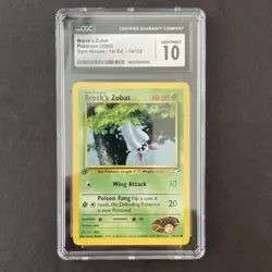 Brock's Zubat 74/132 1st Edition CGC 10 GEM MINT 2000 Pokemon Gym Heroes - Image 1