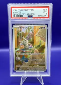 Pokemon Center Stamp Promo Mimikyu Paldean Fates ETB SVP EN 075 PSA 9 Mint - Image 1