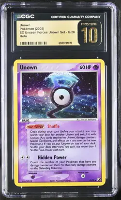 CGC 10 PRISTINE Unown 2005 EX Unseen Forces G/28 Holo SWIRL Pokemon Card - Image 1