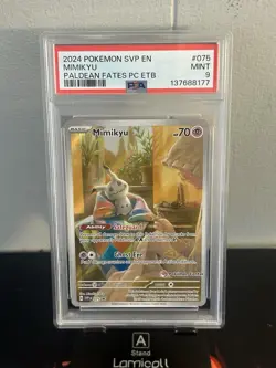 Pokemon Paldean Fates Mimikyu Pokemon Center ETB Promo 075 PSA 9 - Image 1