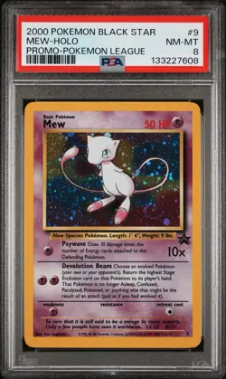 2000 POKEMON PROMO BLACK STAR POKEMON LEAGUE #9 MEW-HOLO PSA 8 With Swirl - Image 1