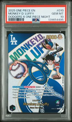 2025 ONE PIECE PROMOS DODGERS X ONE PIECE NIGHT #010 MONKEY D. LUFFY PSA 10 - Image 1