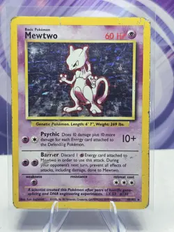 Damaged Mewtwo 10/102 Holo Rare - Unlimited Edition Pokemon Base Set HP - Image 1