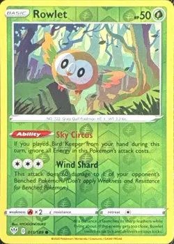 Rowlet 011/189 Common Darkness Ablaze Pokemon Reverse Holo Near Mint - Image 1