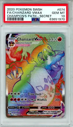 2020 Pokemon Sword & Shield Champion's Path Charizard VMAX #074 Secret FA PSA 10 - Image 1