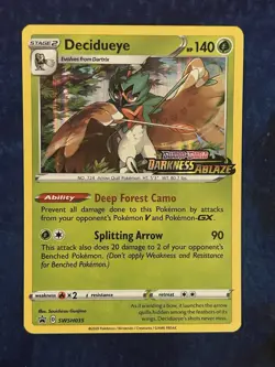 Pokemon Decidueye # SWSH035 Darkness Ablaze Prerelease Black Star Promo - LP - Image 1