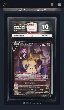 Pokemon TCG Mimikyu V Brilliant Stars Special Art Rare TG16 Ace 10 Gem Mint - Image 1
