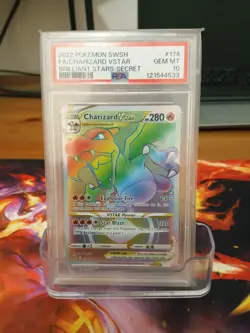 Charizard VStar PSA 10 English Pokemon Card 174 Brilliant Stars 2022 Rainbow - Image 1