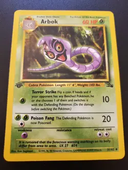 1st Edition Pokemon Fossil Arbok 31/62 Uncommon Non-Holo Card LP Vintage WOTC - Image 1