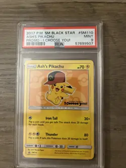 2017 POKEMON SM BLACK STAR PROMO I CHOOSE YOU! #SM110 ASH'S PIKACHU PSA 9 - Image 1