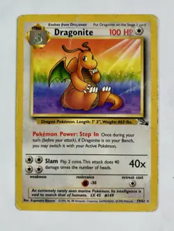 Dragonite 1999 Pokemon Fossil Unlimited Rare #19/62 * Damaged - Image 1