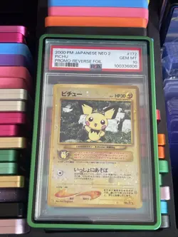 Pokemon Neo 2 Genesis Pichu Holo Card #172 PSA 10 Swirl Japanese With Guard - Image 1