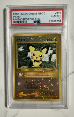 2000 POKEMON JAPANESE NEO 2 PROMO REVERSE FOIL #172 PICHU PSA 10 - Image 1
