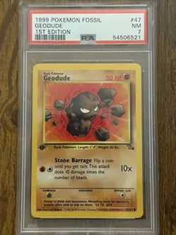 1999 Pokemon Fossil Geodude 1st Edition PSA 7 - Image 1