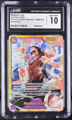 2025 ONE PIECE PREMIUM BOOSTER VOL 2 ENGLISH MONKEY D. LUFFY EB02-061 CGC 10 - Image 1