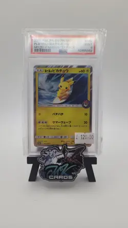 PSA 9 Pokemon Card Surfing Pikachu 329/SM-P Playing in the Sea Promo Japanese - Image 1