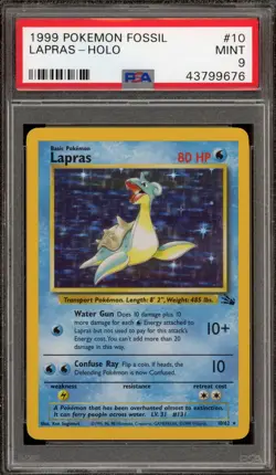 Pokemon Lapras Fossil Unlimited Holo Rare #10 PSA 9 Mint - Image 1
