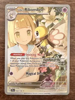 Pokemon TCG Lillie's Ribombee 164/159 Journey Together Illustration Rare-Raw-NM+ - Image 1