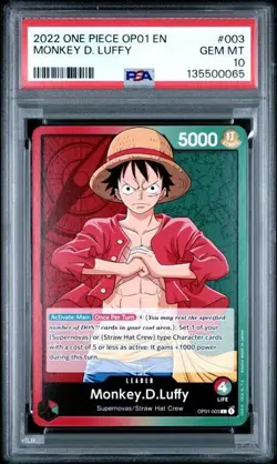 2022 ONE PIECE OP01-ROMANCE DAWN 003 MONKEY D. LUFFY PRE ERRATA PSA 10 GEM MINT - Image 1