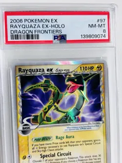 Pokemon TCG Rayquaza EX Dragon Frontiers Holo Card 97/101 PSA 8 Certified - Image 1