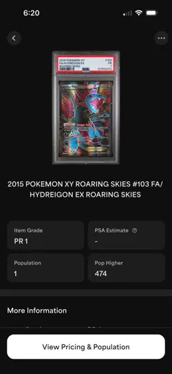 Pop 1 Pokemon 2015 XY Roaring Skies Hydreigon EX Full Art #103 PSA 1 - Image 3