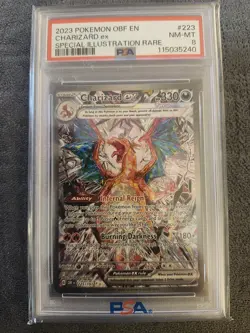 Pokemon TCG 2023 Obsidian Flames Charizard EX Card 223/197 Sir PSA 8 - Image 1