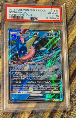 2018 POKEMON SUN & MOON FORBIDDEN LIGHT #24 GRENINJA GX PSA 10 - Image 1
