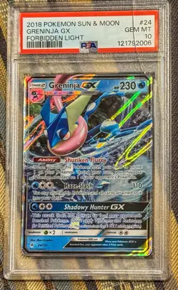 2018 POKEMON SUN & MOON FORBIDDEN LIGHT #24 GRENINJA GX PSA 10 - Image 2