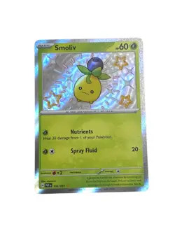 Smoliv 102/091 Sv: Paldean Fates Holo Baby Shiny Pokemon Card NM - Image 1