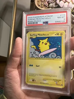 Rising Rivals Surfing Pikachu Holo 2009 Pokemon Platinum #114/111 PSA 8 Swirl - Image 2