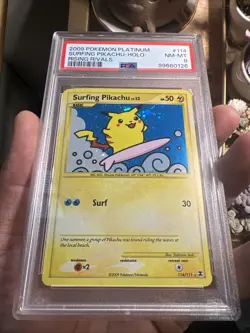 Rising Rivals Surfing Pikachu Holo 2009 Pokemon Platinum #114/111 PSA 8 Swirl - Image 4