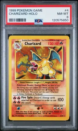 1999 POKEMON BASE SET UNLIMITED #4 CHARIZARD-HOLO PSA 8 - Image 1