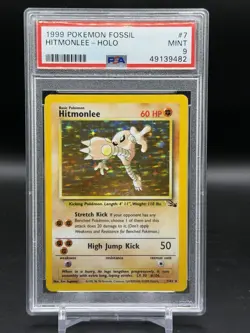 Pokemon Hitmonlee Fossil Unlimited Holo Rare 7/62 PSA 9 Mint English WOTC - Image 1