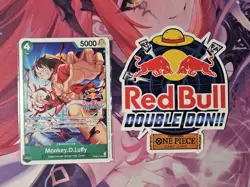 Red Bull X One Piece Card Game Double Don!! Luffy Promo + Sticker Only - Image 1