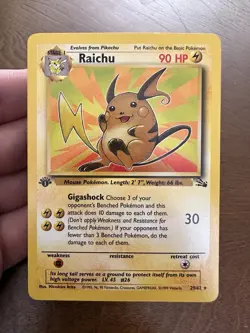 Pokemon Card 1ST EDITION Raichu Fossil 29/62 WotC Vintage Non Holo Rare NM - Image 1