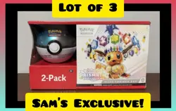 3x Pokemon Prismatic Evolutions ETB + Blue Pokeball Bundle Sam’s Club Exclusive - Image 1