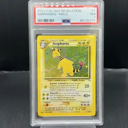 AMPHAROS 1/64 Unlimited Neo Revelation Holo Rare Pokemon Card PSA 7 Swirl (TAIL) - Image 1