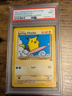 2001 POKEMON 🌊 SURFING PIKACHU BLACK STAR PROMO #28 ⚡ PSA 9 MINT ✨ SURFING PIKA - Image 2