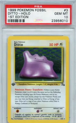 1st Edition DITTO Holo 1999 Pokemon Fossil # 3 Gem Mint PSA 10 No sparkle Error - Image 1