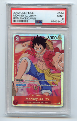 OP01-024 Monkey D. Luffy SR Romance Dawn One Piece Card Game English PSA 9 - Image 1