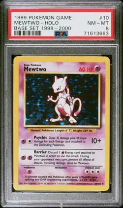 PSA 8 Mewtwo Holo 4th Print Base Set 10/102 Holo Rare Card WOTC 1999-2000 UK - Image 1