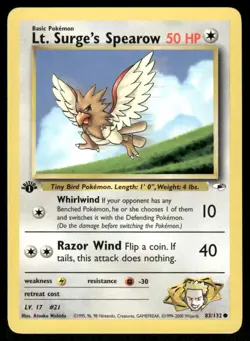 Pokemon Cards Lt. Surge's Spearow 83/132 1ST EDITION Gym Heroes WOTC NM *2 - Image 1