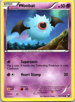 Pokemon Woobat Common Dark Explorers 50/108 NM - Image 1