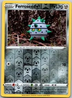 Pokemon Ferroseed Common SWSH01: Sword & Shield Base Set 130/202 NM Reverse Holo - Image 1